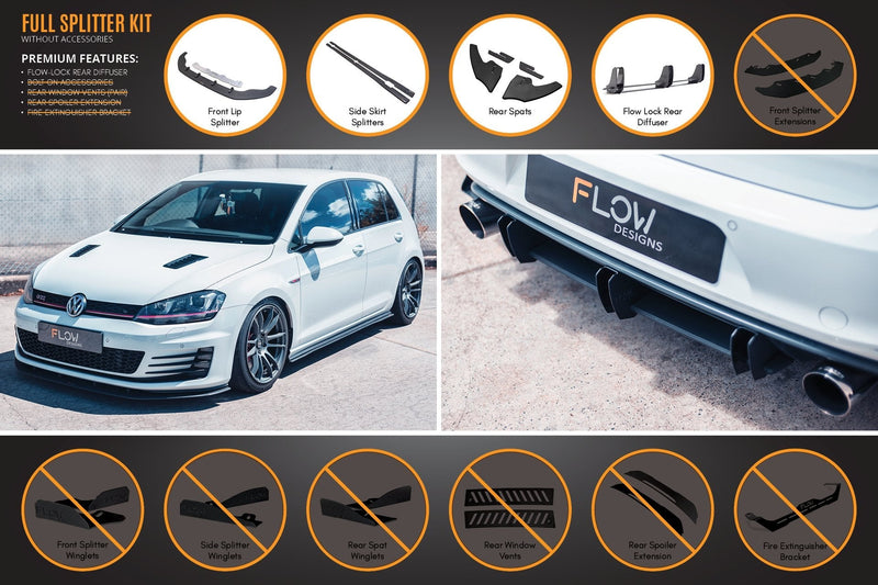 Flow Designs Full Lip Splitter Set With Flow-Lock Rear Diffuser | Golf GTI MK7