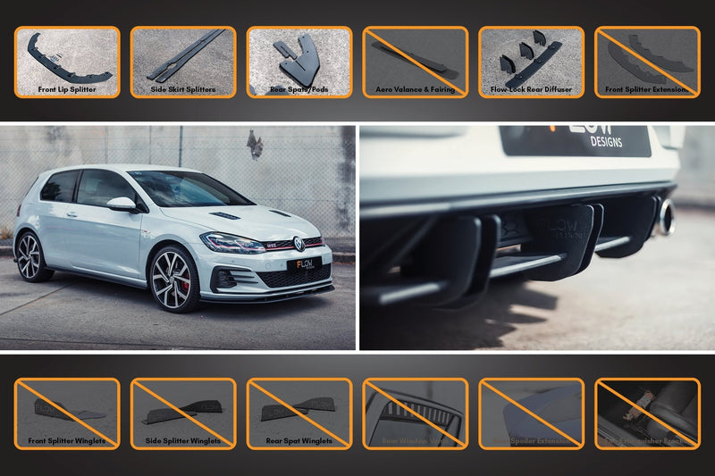 Flow Designs Full Lip Splitter Set With Flow-Lock Rear Diffuser | Golf GTI MK7.5