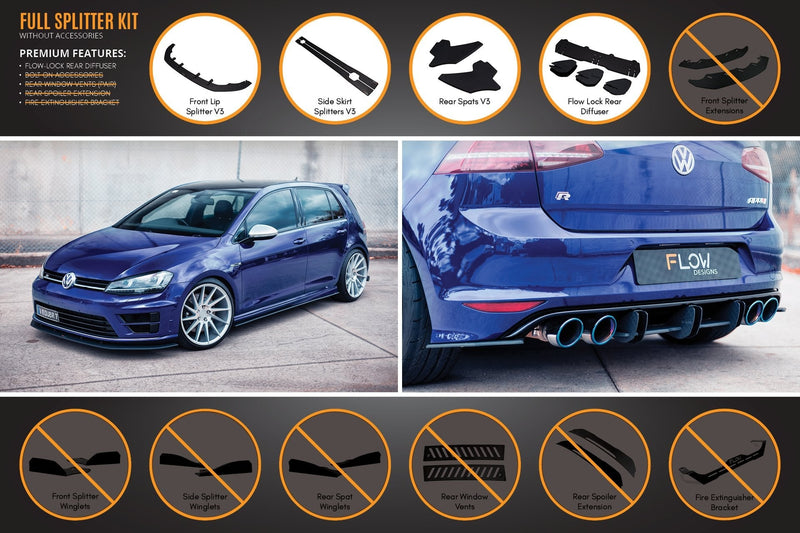 Flow Designs Full Lip Splitter Set With Flow-Lock Rear Diffuser | Golf R MK7