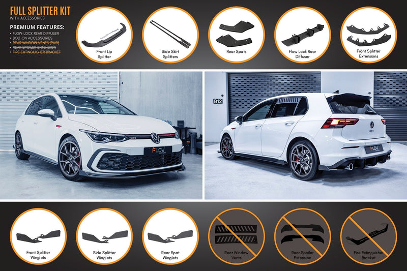 Flow Designs Full Lip Splitter Set With Accessories | Golf GTI MK8