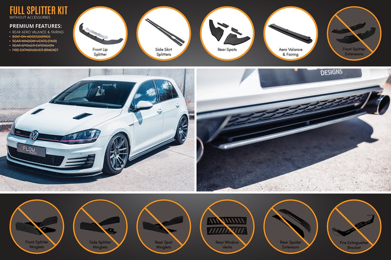 Flow Designs Full Lip Splitter Set With Rear Aero Valance & Fairing | Golf GTI MK7